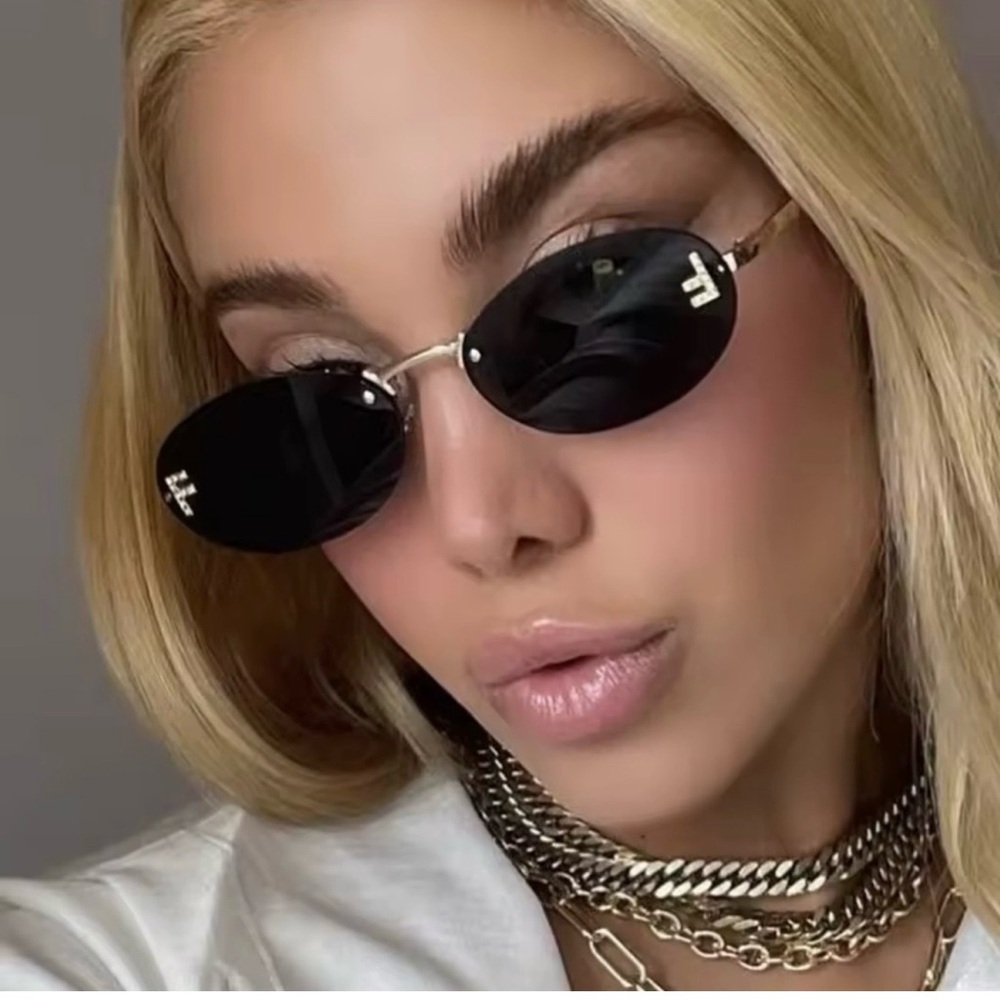 Gold Frame Black Lens Oval Sunglasses - Women Accessories